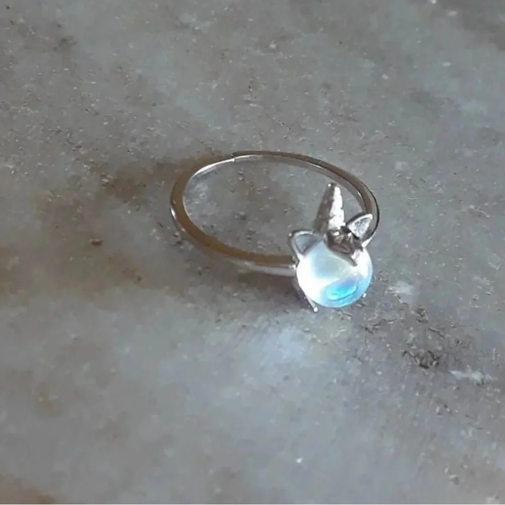 NEW Cute Silver Unicorn Opal Moonstone Ring